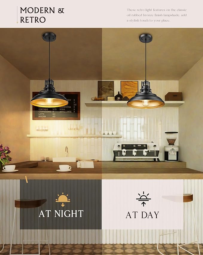 FEMILA 12" Modern Pendant Lights Kitchen Island, Black Pendant Light Fixtures for Foyer Cafe Kitchen, Adjustable Height, 2 Pack, 4FY15-MP-2PK BK-1