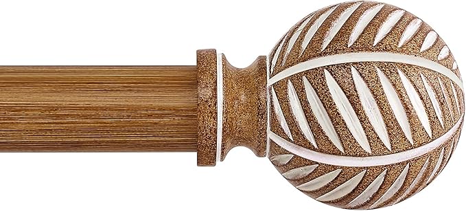 Wood Boho Curtain Rods for Windows:Wooden Farmhouse Decorative Curtain Rod for Bedroom Living Room,Heavy Duty Adjustable Rustic Bamboo Drapery Rods with Imitation Wood Grain Finials,Brown 36-88"