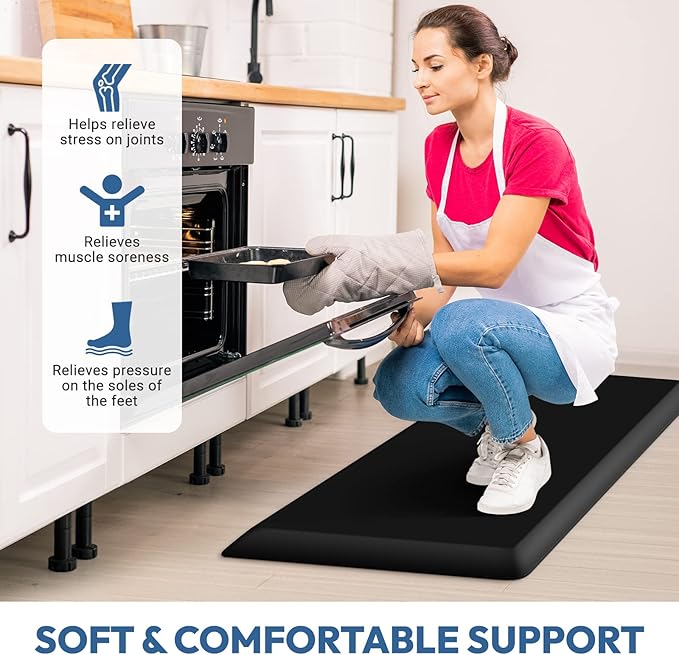 4/5 Inch Thick Kitchen Mat - Cushioned Anti Fatigue Mats for Kitchen Floor - Easy to Clean, Waterproof, Non-Slip Kitchen Rug for Sink, Office, Kitchen (22''x72'' Black)