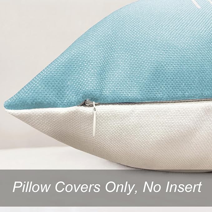 Decorative Throw Pillow Covers 22x22 inch Set of 4 Sky Blue Pillow Covers for Couch Sofa Bed Living Room,Farmhouse Outdoor Throw Pillow Cover,Modern Geometric Linen Square Throw Pillow Cases