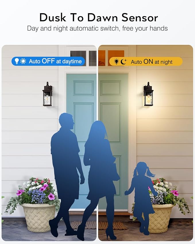 VIANIS Dusk to Dawn Outdoor Garage Lighting, Farmhouse Oil Rubbed Bronze Exterior Wall Sconce Lantern, Front Porch Light Fixtures Wall Mount, Anti-Rust Coach Lights for Garage, Outside House Lights