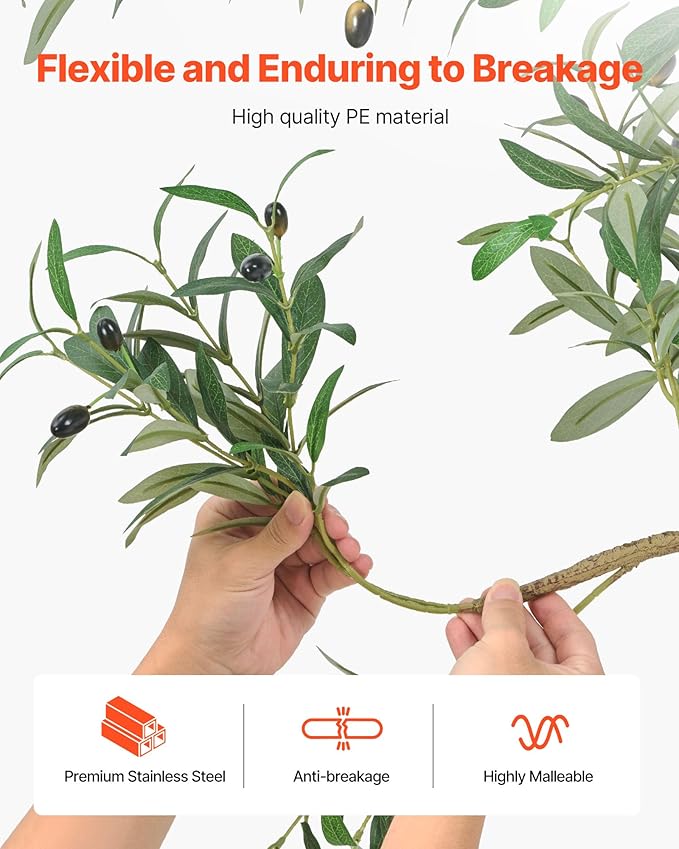 VEVOR 6FT Artificial Olive Tree with Black Pot, Tall Fake Tree with Natural Wood Trunk & Realistic Green Leaves and Fruits, Indoor Faux Plant for Home, Office, Living Room, Corner Decor
