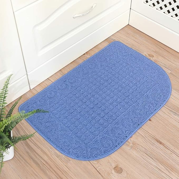 COSY HOMEER 27X18 Inch Anti Fatigue Kitchen Rug Mats are Made of 100% Polypropylene Half Round Rug Cushion Specialized in Anti Slippery and Machine Washable (Blue 3pc)