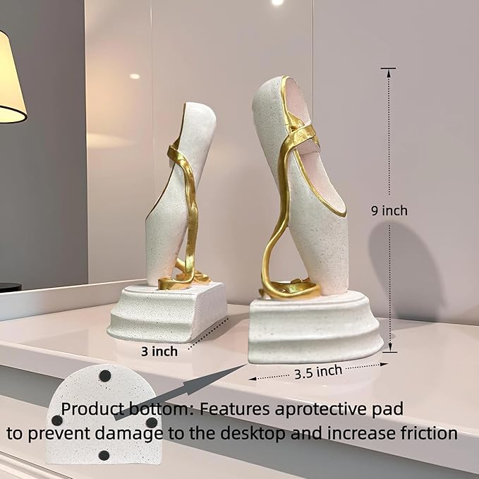 Ballet Shoes Bookends Set of 2 – Pink Resin Book Stoppers with Golden Ribbons, Elegant Decorative Book Ends for Girls’ Room, Bookshelf, and Office Decor