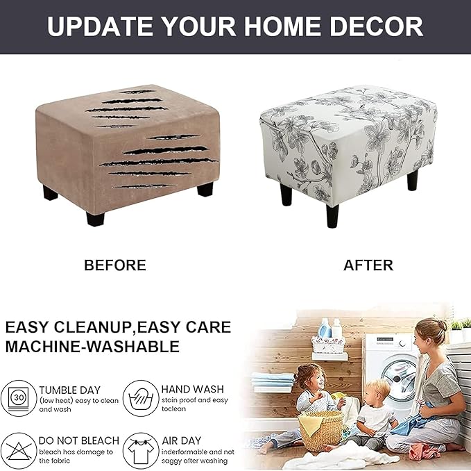 Eco-Ancheng Chair Cover Stretch Ottoman Cover Rectangular Storage Ottoman Slipcover Footrest Stool Covers Foot Stool Cover with Nonslip Elastic Bottom 03