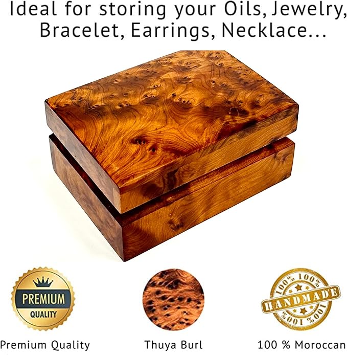 Hand Carved Wooden Multipurpose Keepsake Jewelry Decorative Art Box Storage Organizer (Large wood Box,Antique) (Small Thuya)