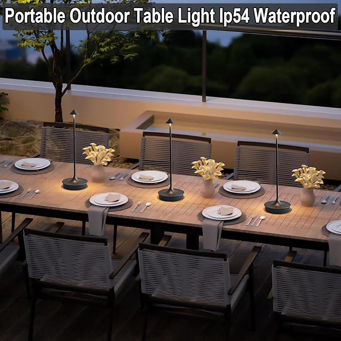 Cordless Table Lamp Rechargeable LED Table Lamps Battery Operated 4000mAh Touch Dimmable Wireless Lamp Waterproof Portable Outdoor Table Light for Restaurants and Dining Home Indoor/Outdoor Use
