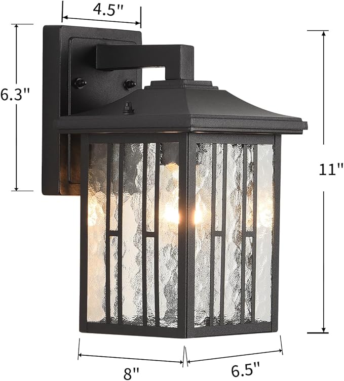 Outdoor Wall Light, Matte Black Porch Light Fixtures, Waterproof Outside Wall Lantern, Anti-Rust Exterior Wall Mount Sconce with Water Glass for House Garage Patio