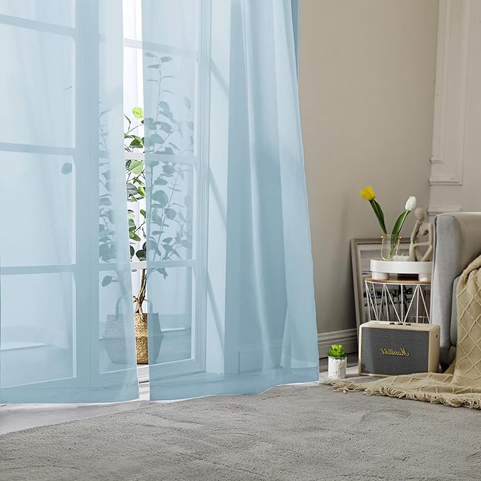 Lecloud Sky Blue Sheer Curtains 78 Inches Long 2 Panels, Light Filtering Voile Solid Airy Curtains, Transparent Farmhouse Decor with Dual Rod Pocket for Living Room Bedroom, Each 42" W x 78" L