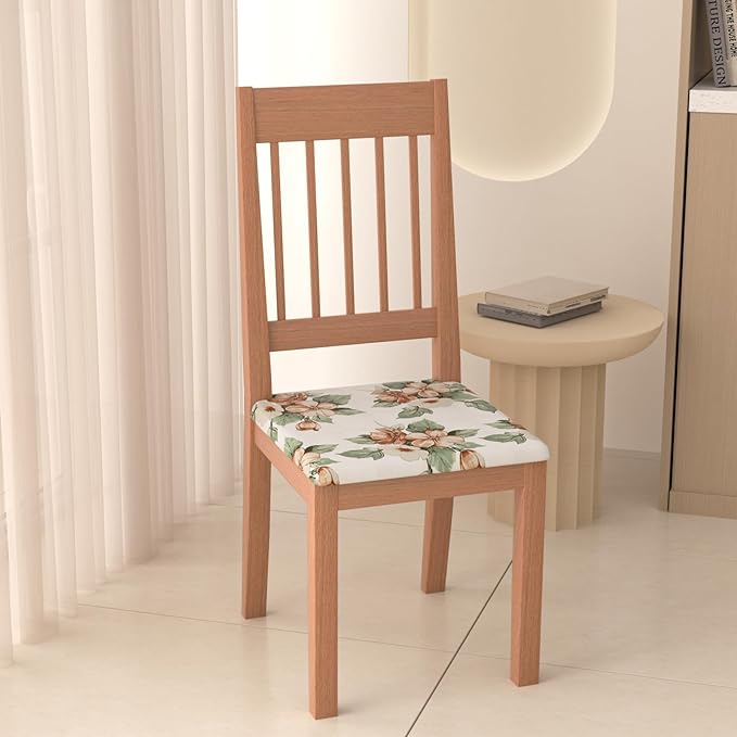 Stretch Dining Chair Seat Covers Set of 6,Dining Chair Slipcovers, Floral Printed Chair Covers,Soft Fabric Washable Upholstered Chair Seat Protector, No Rear Covers for Home Kitchen Dining Room