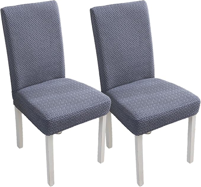 Dining Chairs Covers Set, Dining Room Chair Covers Stretch Seat Covers Parsons Chair Covers Slipcover Fundas Forros para Sillas de Comedor (Texture-Gray Blue,Medium (Set of 2))