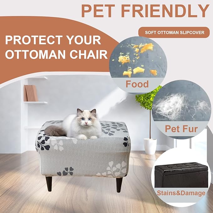 Eco-Ancheng Chair Cover Stretch Ottoman Cover Rectangular Storage Ottoman Slipcover Footrest Stool Covers Ottoman Slipcovers for Foot Stool with Nonslip Elastic Bottom