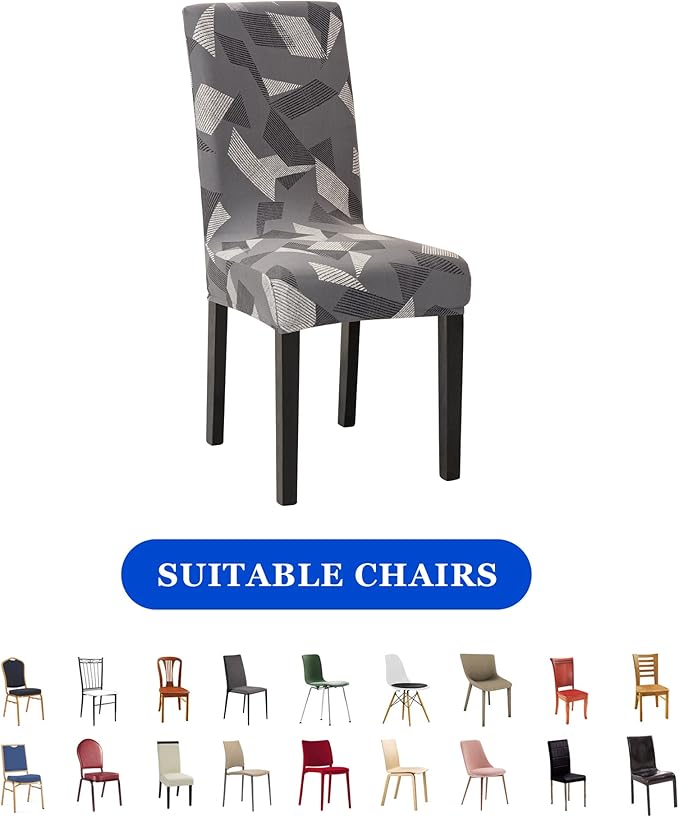Sufdari Dining Chair Covers,Kitchen Chair Cover,Parsons Chair Slipcover,Spandex Chair Protectors for Dining Room Stretch Chairs Cover Set of 4 -Grey Triangle