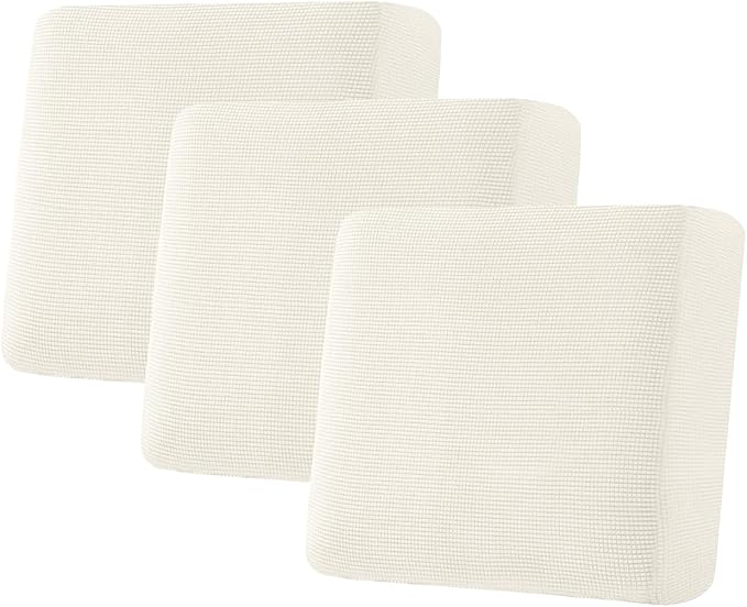 H.VERSAILTEX Super Stretch Individual Seat Cushion Covers Sofa Covers Couch Covers Slipcover Sets Thick Jacquard Textured Twill Fabric (3 Piece XL Sofa Cushion Covers, Cream)