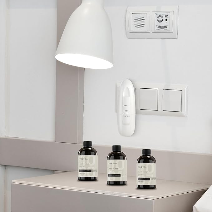 VINEVIDA Waterless Diffuser and 3 Top Selling Hotel Fragrance Oils - Essential Oil Diffuser for Home - Room Fragrance Air Diffuser [White Aroma Diffuser]