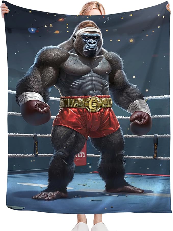 Tijuboni Gorilla Boxing Throw Blanket Funny Boxing Gifts for Men Women Boys Girls Kids Adults Soft Flannel Fleece Blanket for Couch Sofa Bed Home Decor 60"x80"