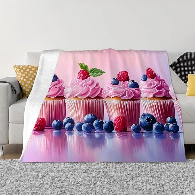 Tijuboni Pink Cupcakes Throw Blanket Dessert Gifts for Girls Women Boys Men Kids Adults Soft Flannel Fleece Blanket for Couch Sofa Bed Home Decor 60"x80"