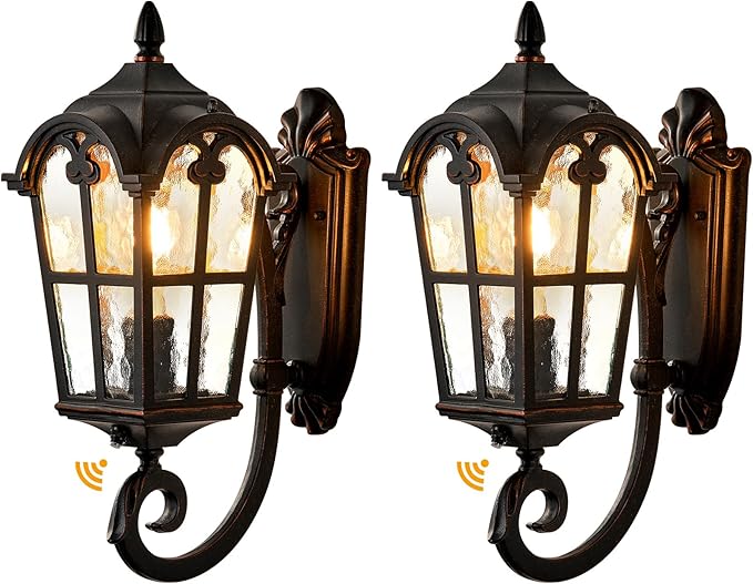 VIANIS Exterior Lighting Fixtures Dusk to Dawn, Vintage Oil Rubbed Bronze Front Porch Lights with Gold Trim, Waterproof and Anti-Rust Outdoor Wall Light Fixtures for House, Porch, Garden, Doorway