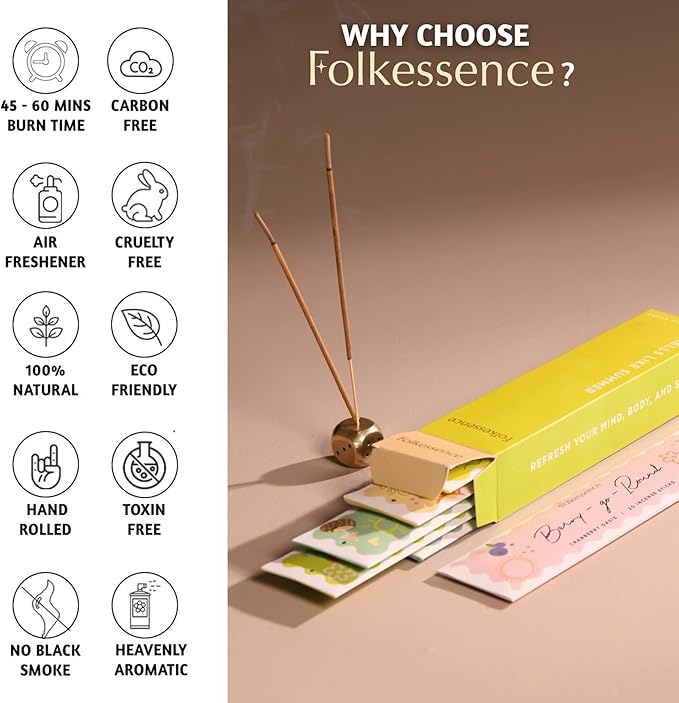 Folkulture Incense Sticks | Set of 6 (120 Organic Insence-Sticks) | Sea Breeze, Rosemary, Patchouli Incense Stick Variety Pack | 45 Mins Burn Time | Inscense-Stick Multipack Non Toxic | Home Fragrance