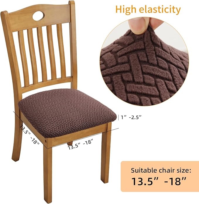 Fuloon Stretch Seat Cushion Covers 6 PCS, Washable Chair Seat Slipcover Chair Cover Dining Room for Hotel, Ceremony, Banquet Wedding Party (Chocolate, 6)