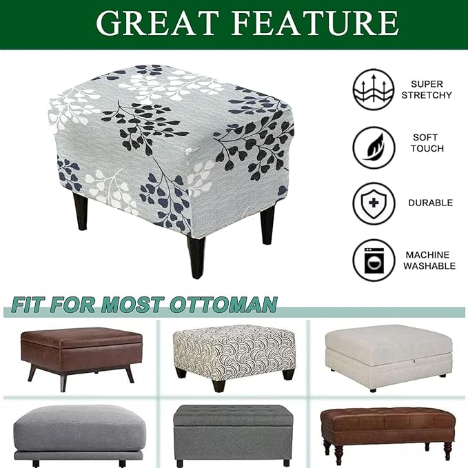 CRFATOP Ottoman Chair Cover Large Ottoman Chair Slipcovers Printed Rectangle Storage Stool Cover Stretch Footstool Footrest Furniture Protector for Bar Counter Living Room,C15