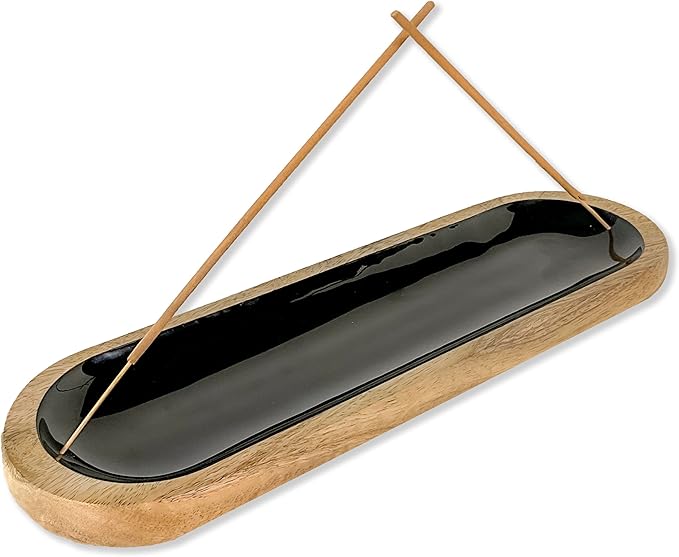 The Art Box Hand-Painted Incense Burner Holder Black - 12x4x1 inch Wooden Long Incense Stick Tray Holder for Modern Gift, Ash Catcher Incense Stick Holder - Meditation & Yoga