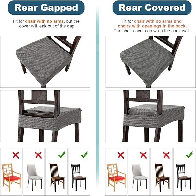 Genina Waterproof Seat Covers for Dining Room Chair Covers Set of 8, Stretch Jacquard Kitchen Parson Chair Slipcover Protector