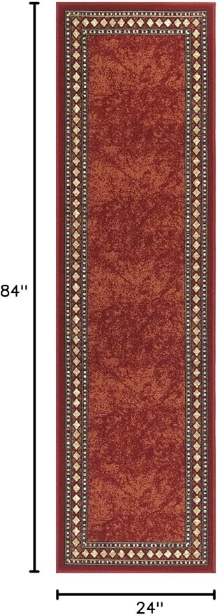 Antep Rugs Alfombras Modern Bordered 2x7 Non-Skid (Non-Slip) Low Profile Pile Rubber Backing Indoor Area Runner Rugs (Maroon Beige, 2' x 7')