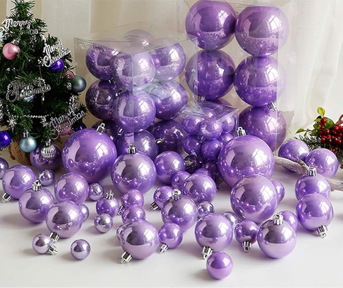 AMS 2.36''/60mm 34ct Christmas Ball Large Ornaments Party Decorations Shatterproof Festival Pendant Hangings for Xmas Tree Decor (60mm, Light Purple)