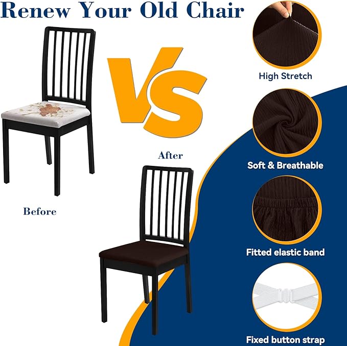 Dining Chair Seat Covers, Washable Dining Room Chair Seat Covers Set of 4, Removable Kitchen Seat Covers Chair Covers for Dining Chairs