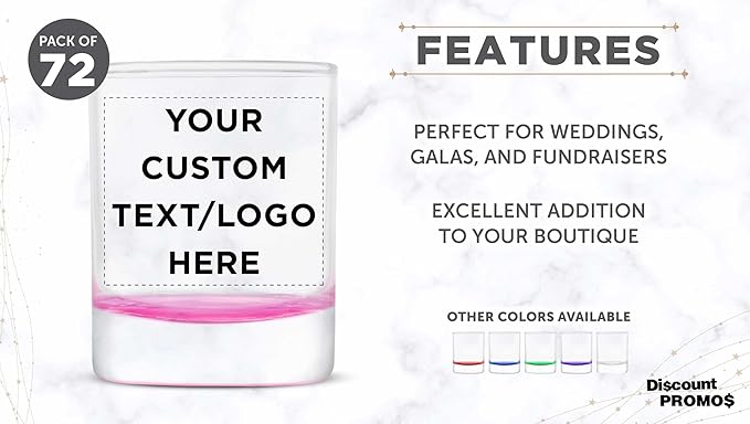 DISCOUNT PROMOS Custom Arc Votive Candle Holders 3 oz. Set of 72, Personalized Bulk Pack - Thick Base, Perfect for Wedding, Anniversary and Party Favors - Pink Bottom