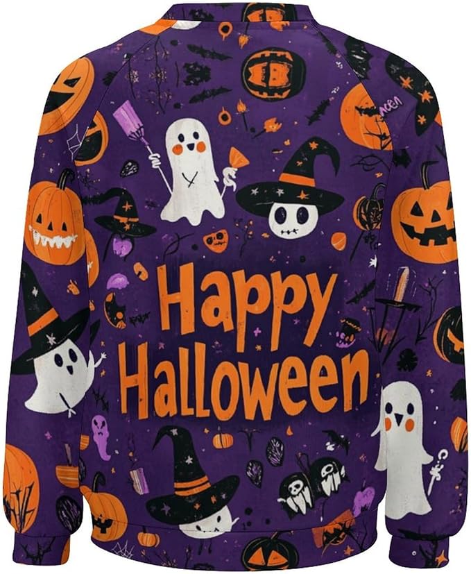 Halloween Sweatshirts for Women Funny and Spooky Print Crewneck Oversized Pullover Outdoor Lounge Fashion Sweater