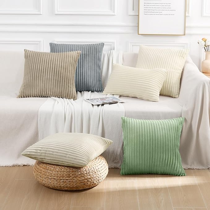 Simmore Decorative Christmas Throw Pillow Covers 18x18 Set of 2, Soft Natural Plush Flannel Double-Sided Fluffy Couch Pillow Covers for Sofa Living Room, Beige