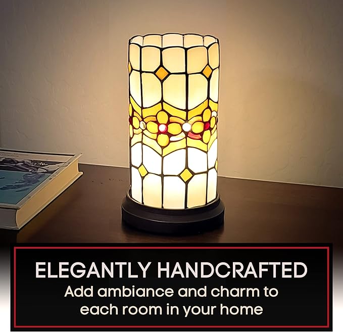 Amora Floral Decorative Accent Table Lamps - Tiffany Mosaic Shade - 11" Table & Bedside Light