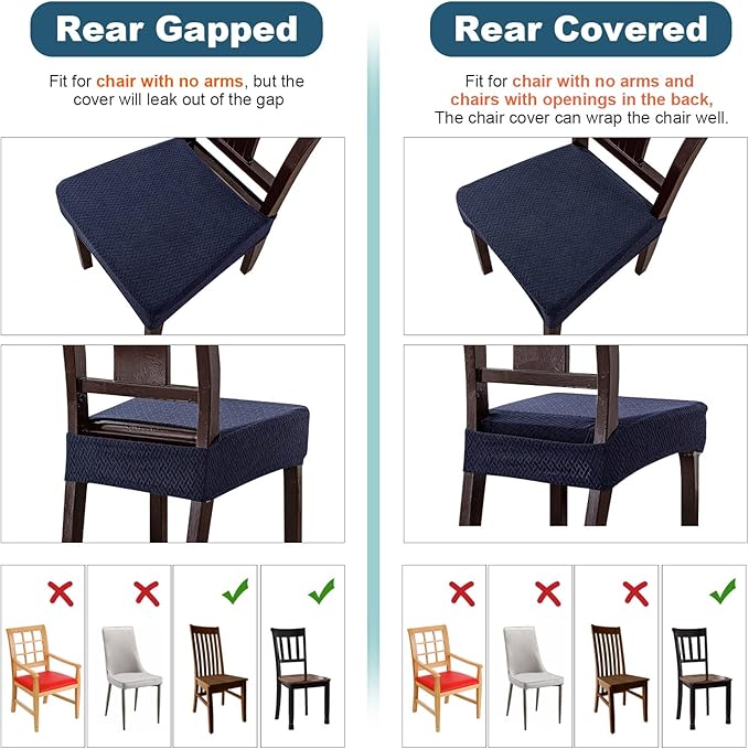 Genina Waterproof Seat Covers for Dining Room Chair Covers Waterproof Dining Chair Covers (6 PCS-Rear-Covered, Navy Blue)