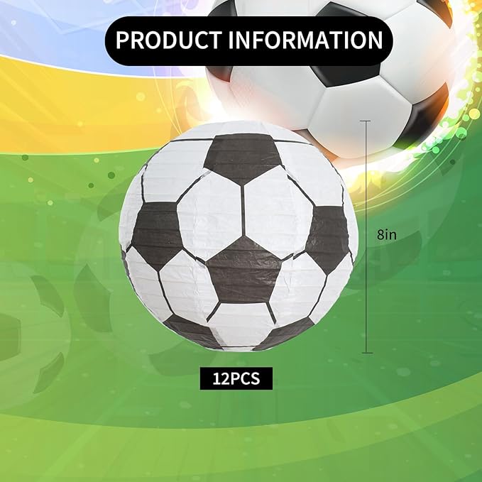 BEISHIDA 8-Inch Football Paper Lanterns Decorative Chinese/Japanese Hanging Round Paper Lanterns Lamp for sports party, Sport Themed Birthday Bar Football Game Party Decoration (12 Packs)