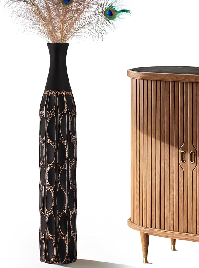 27.5" Vase - Black Vases for Home Decor, Tall Cylinder Slim Neck Floor Vase for Modern Rustic Home Decor for Living Room, Wedding, Office, Resin Tall Vases