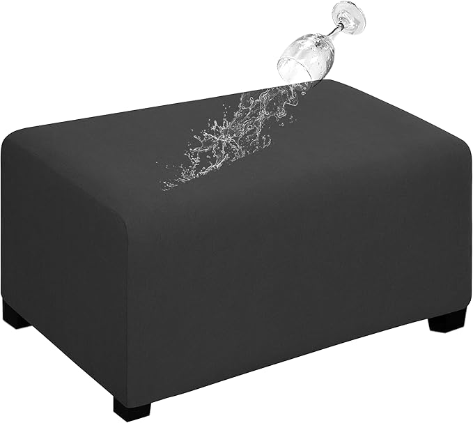 Easy-Going 100% Dual Waterproof Stretch Ottoman Cover Rectangle Folding Storage Stool Furniture Protector Soft Slipcover for Living Room with Elastic Bottom (X Large, Dark Gray)