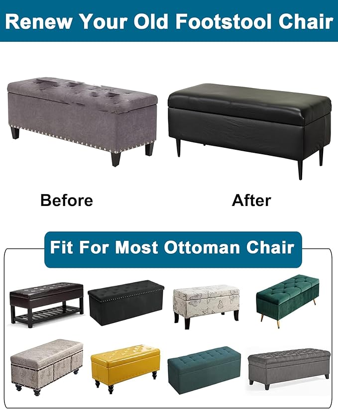 CRFATOP Waterproof PU Ottoman Stool Cover Stretch Folding Storage Footstool Bench Slipcovers Upholstered Foot Chest Chair Covers Washable Entryway Furniture Protector with Elastic Bands,M,Black