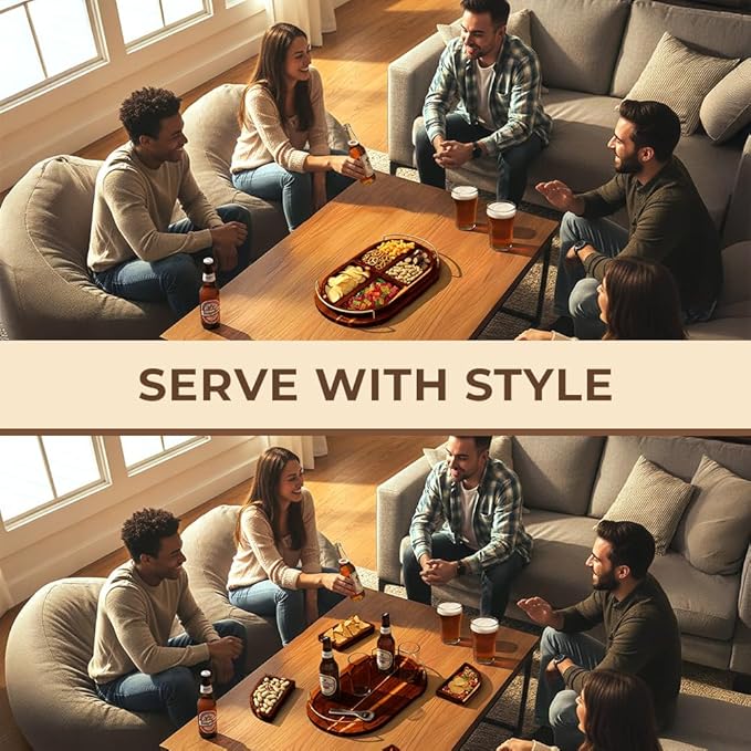 Modular Oval Serving Tray - Acacia | Serving Platter Snack Tray for Party Hosting - Trays for Serving Food, Charcuterie, Fruit Platter Tray for Parties, Appetizer Dishes & Dessert Trays