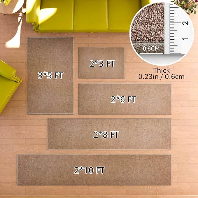 Runner Rug with Non Slip Rubber Backing, Washable Soft Floor Carpet for Kitchen, Hallway, Entryway Indoor, Bedroom, Laundry, Low Pile Area Rugs, Solid color with Pointillism style, 2*10 ft BROWN