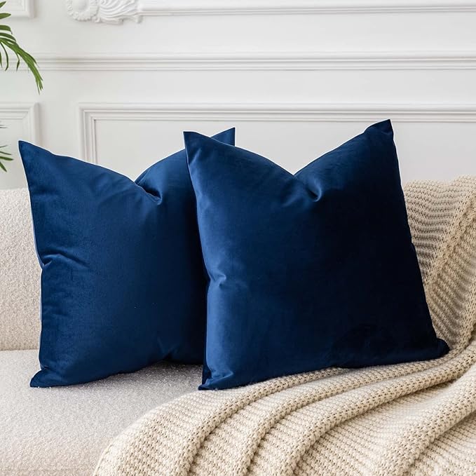 JUSPURBET Decorative Pillow Covers Set of 2 Velvet Throw Pillow Covers 24x24 for Couch Sofa Bed Soft Cushion Covers Cases with Hidden Zipper for Living Room Home Decor,Navy Blue