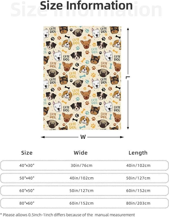 Cute Dogs Fleece Blanket - Soft Cozy Plush Throw Blanket for Adults Kids Pet, Lightweight Warm Flannel Sherpa Blanket for Couch Bed Sofa, Gift for Dog Lovers 50"x40"