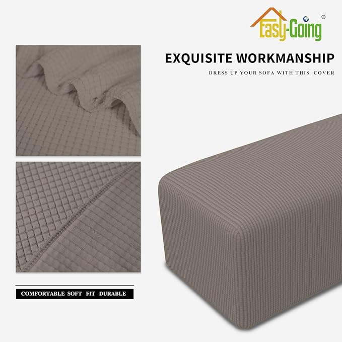 Easy-Going Stretch Ottoman Cover Folding Storage Stool Furniture Protector Soft Rectangle slipcover with Elastic Bottom(Ottoman Small,Taupe)