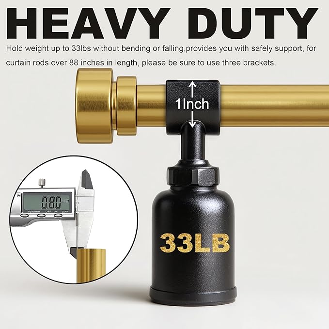 Gold Curtain Rods for Windows 72 to 144 Adjustable Modern Curtain Rod 1 inch Diameter Heavy Duty with Solid Metal Finials for Living Room Bedroom Farmhouse Outdoor Patio