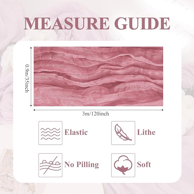 Asee'm 12pcs Cheesecloth Table Runner 120 Inches Dusty Rose Boho Gauze Cheese Cloth Runner 10FT Rustic Sheer Table Runners for Summer Wedding Baby Shower Holiday Party Decoration