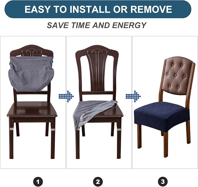 Removable and Washable Seat Covers for Dining Room Chairs Set of 6 - Waterproof Stretch Chair Seat Slipcovers, No Back Covers