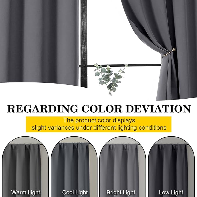 Grey Blackout Curtains for Bedroom Living Room 96 Inches Long 2 Panels, Soft Solid Room Darkening Thermal Insulated Window Treatments, Rod Pocket Curtain, 50" Wx96 L