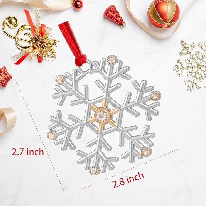 Snowflake Christmas Ornament Set - Silver & Gold Plated Metal Snowflake Ornaments for Christmas Tree - Annual Holiday Keepsake (Style C)