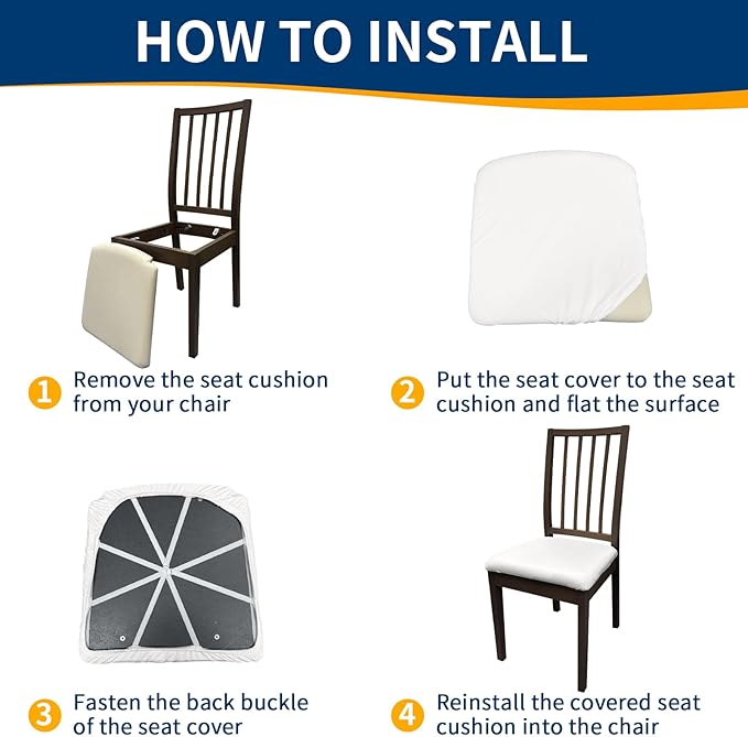 Waterproof Dining Chair Seat Covers Set of 8, Removable Washable Kitchen Chair Seat Slipcovers, Dining Room Chair Seat Covers for Home, Restaurant, Banquet